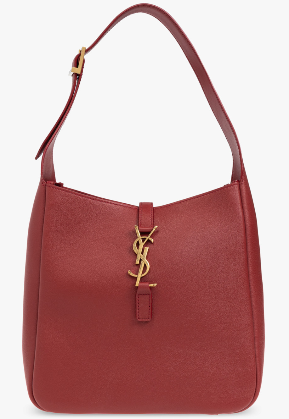 Saint Laurent Small Soft Le 5 A 7 Red Leather YSL Logo Hobo Shoulder Bucket Bag